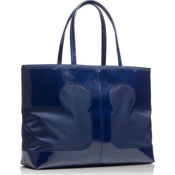 Tory Burch Handbags - Tory Burch Blue Nylon Amalie Big T Logo Tote